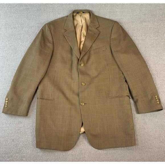 T. Harris London 100% Wool Sport Coat Blazer Suit Jacket Houndstooth Brown 46L - Picture 1 of 10